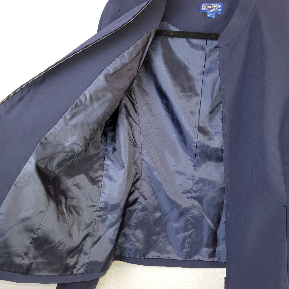 Pendleton Wool Mills Navy Blue Hidden Full Zip Professional Blazer Jacket Sz 8 - Picture 10 of 14